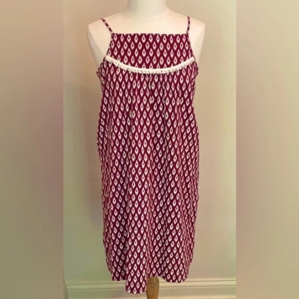 Old Navy Maroon Red Cream XXL Plus Girls Rustic Cottagecore Preppy Boho Dress